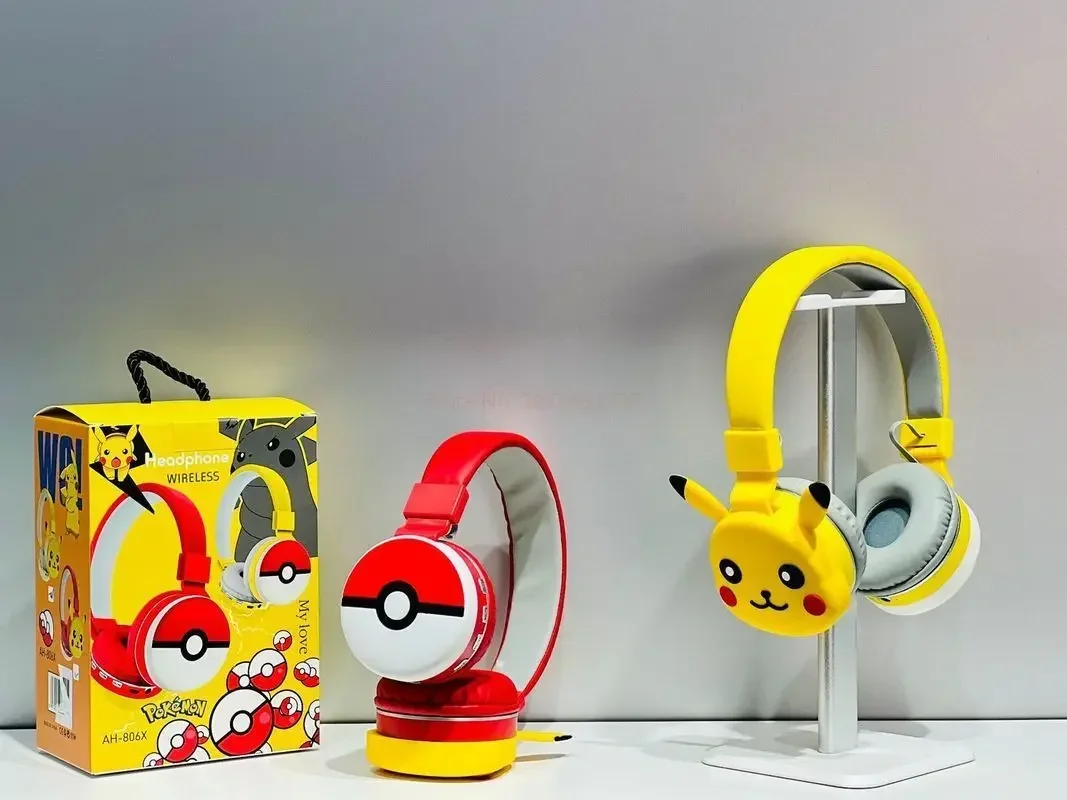 Pokemon Pikachu auriculares Bluetooth auriculares inalámbricos Anime dibujos animados auriculares estéreo con micrófono Hottie regalo de Navidad