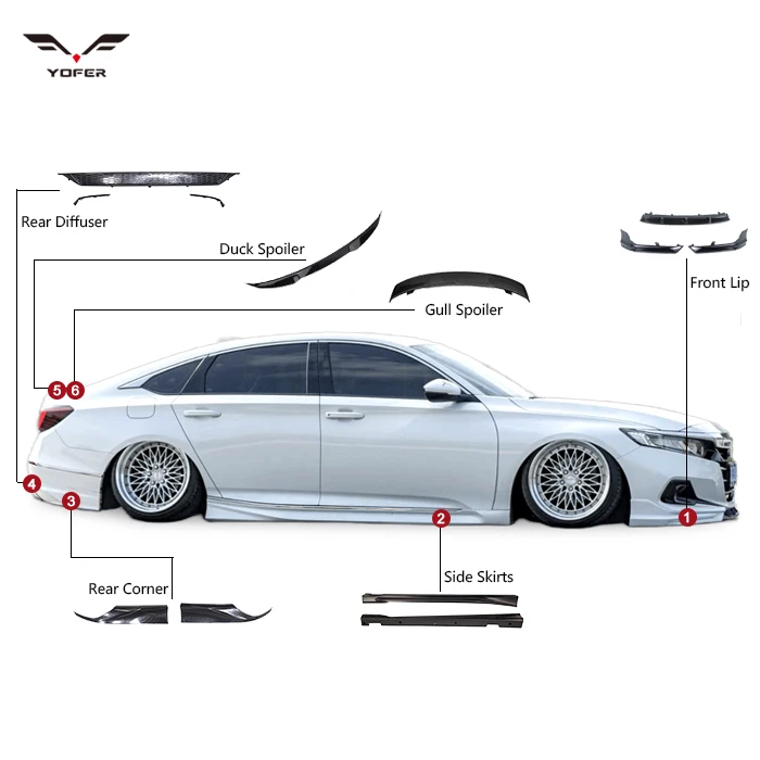 Yofer car front rear bumpers lip diffuser side skirts spoiler parts bodykit for accord 2018-2020