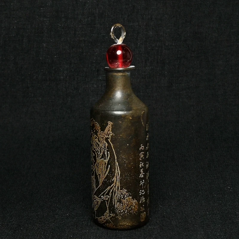 YIZHU CULTUER ART Size 3.2 Inch Old Chinese Bronze Handmade Figure Snuff Bottle Ornaments Superb Collecting