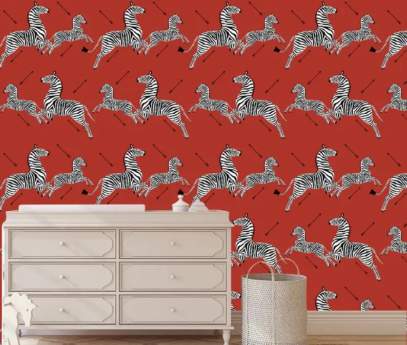 

Zebra Removable Wallpaper, self adhesive, Zebra Wallpaper, Peel and Stick ,Jumping zebras print, Animals wallpaper,Classic Zebra