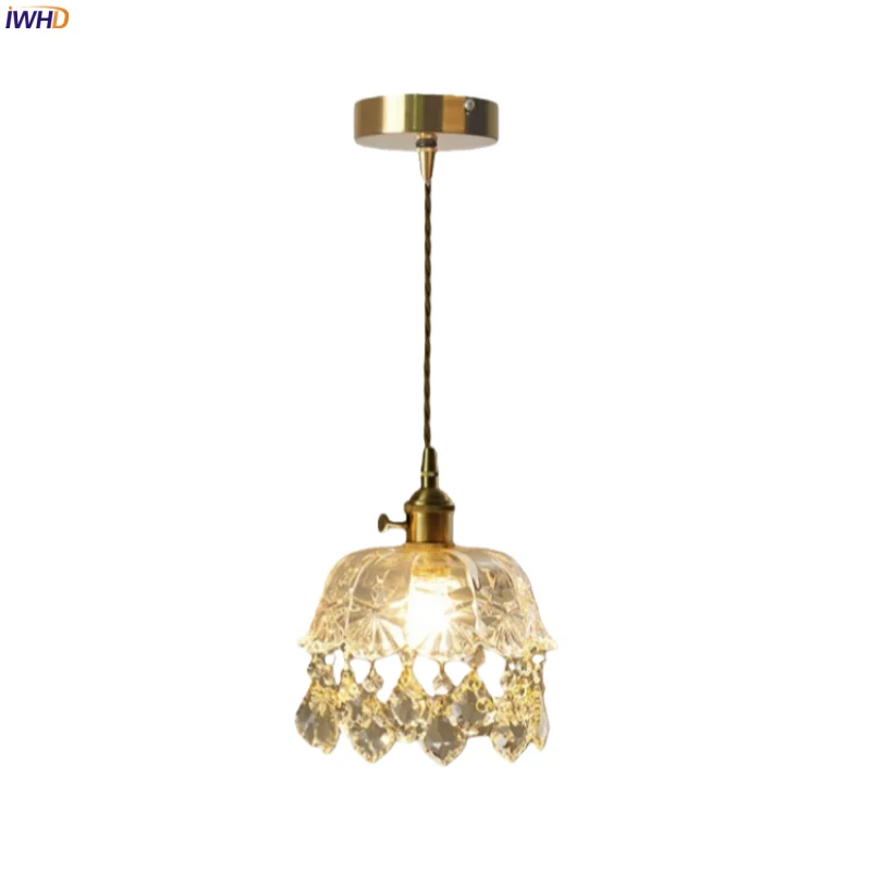 

IWHD Home Decor LED Pendant Lamps Nordic Minimalism Living Room Cafe Kitchen Bedside Clear Crystal Glass Hanging Light Hanglamp