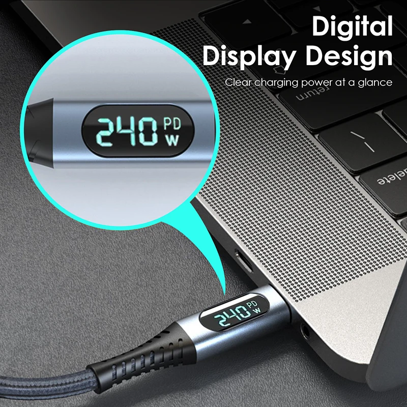 Type-C USB4 Cable with Digital Display Compatible with Thunderbolt3 Support 40Gbps 8K@60Hz Display PD240W Fast Charger Cord