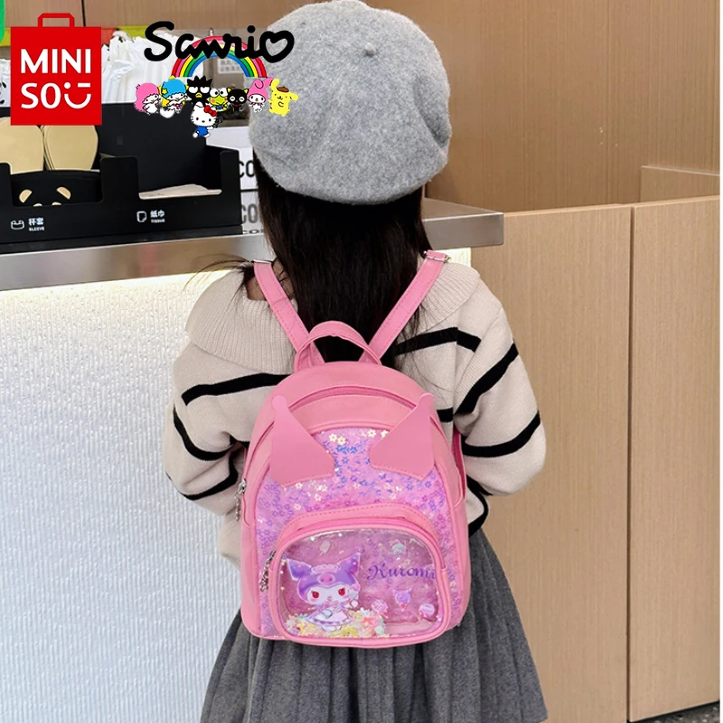 Miniso Kuromi Girls' Backpack Fashionable High Quality Sequin Backpack Cartoon Multi Functional Storage Children's Book Bag