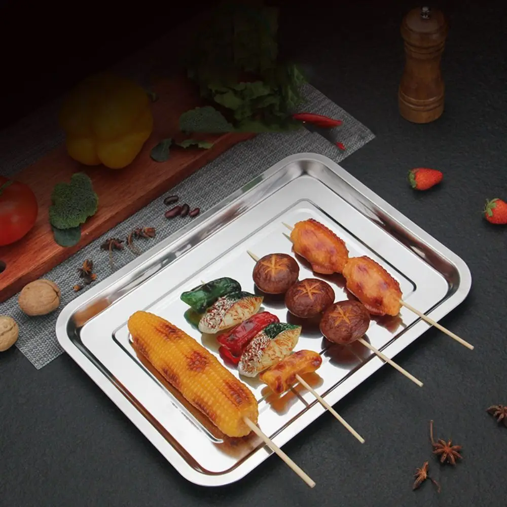 Rustproof Stainless Steel Rectangular Dinner Plate Thickened Not Easily Deformed Barbecue Tray Deepen Baking Pan Doctor