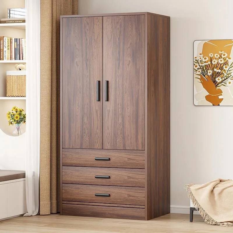 

New 2025 Retro Walnut Wardrobe Compact Closet Assembly Storage Cabinet Ideal for Small Bedrooms Rental Homes Easy Install