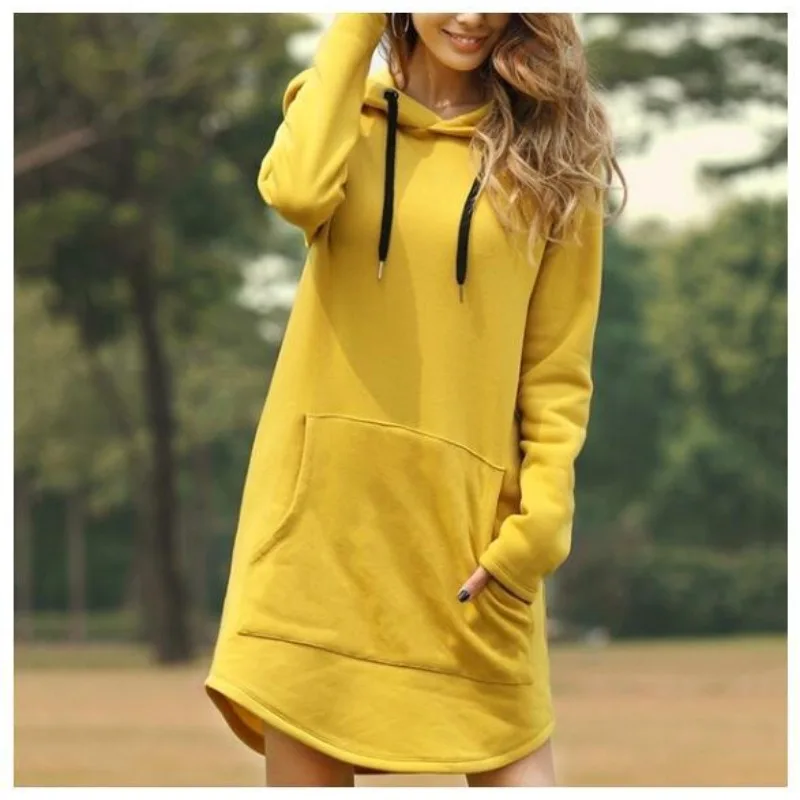 Vestido de manga larga con bolsillo para mujer, informal, suelto, nuevo, Otoño e Invierno