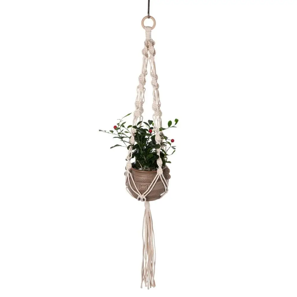 

Boho Cotton Rope Hanger Flower Pot Gardening 4 Legs Flower Pot Holder Hollowed-out Design Creativity Plant Hanger Outdoor
