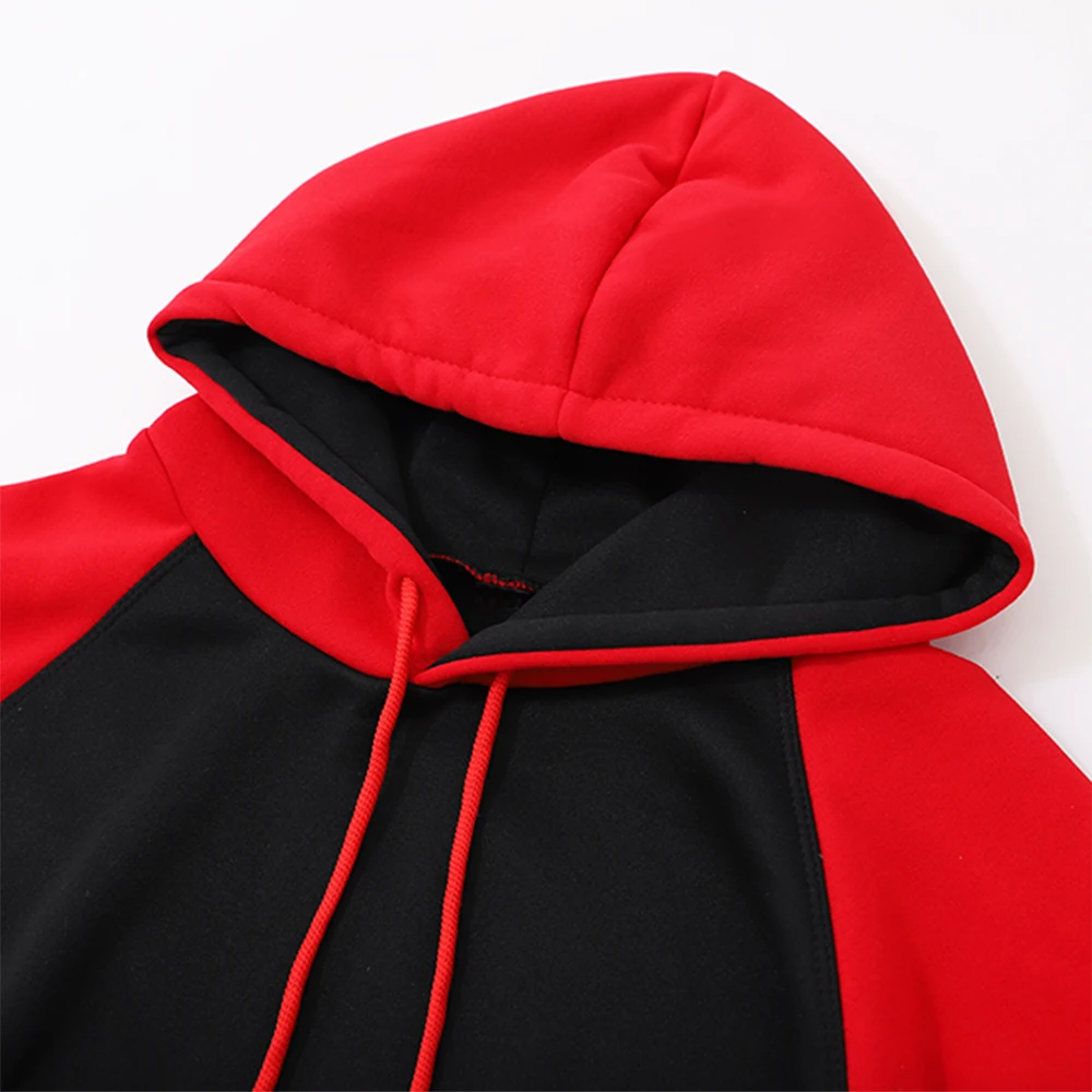 Red Black Raglan Splicing Hoodie Men Loose Oversized Clothing Autumn Warmth Fleece Hoody Street Personality Hooded Yellow Gray