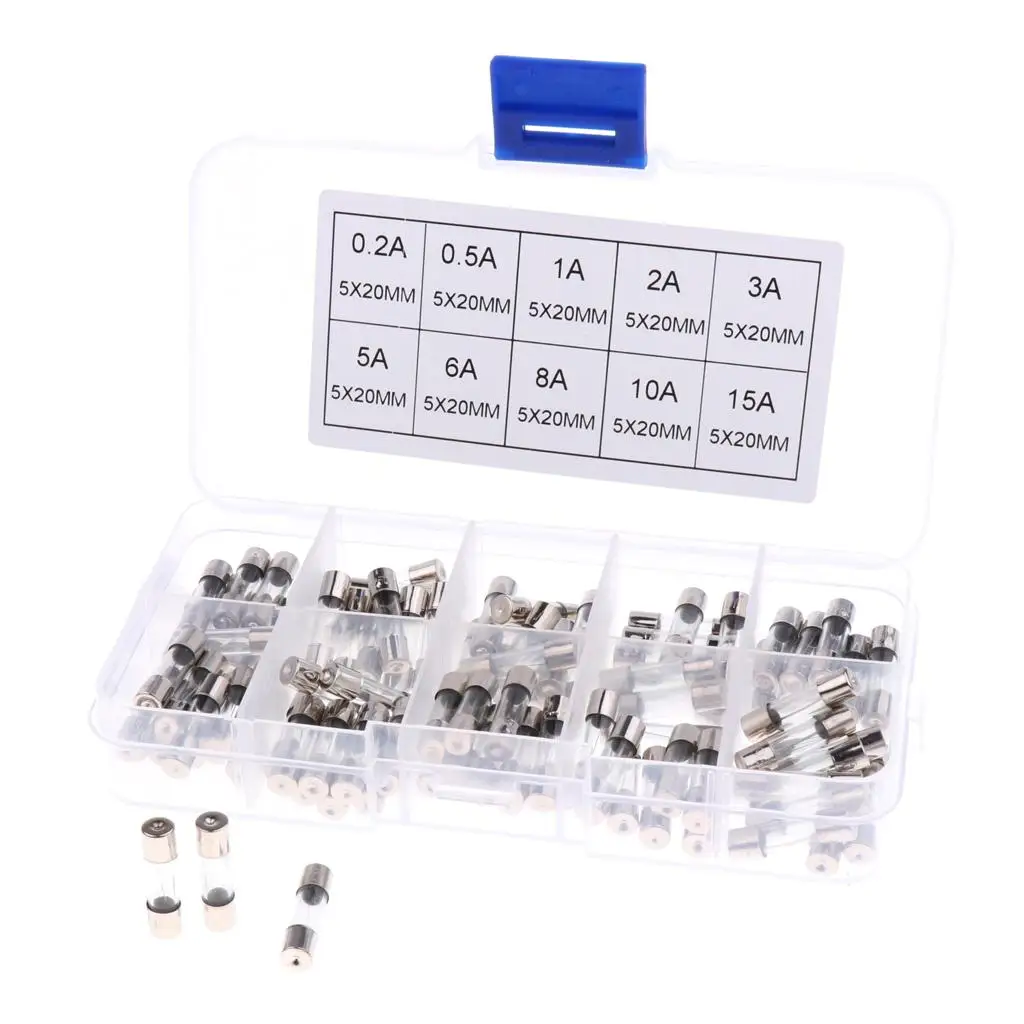 Glass AGU Fuses Assorted 0.2A to 15A Nickel Plated for Car Amplifier Audio System Fuse Holder
