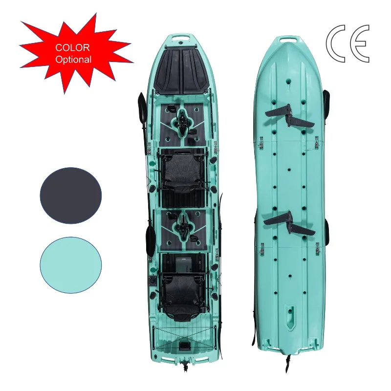 14ft Outdoors New 3-Section Tandem Modular Pedal Foldable Hull Design HDPE For Lake Touring 3-Person Capacity Boat Fishing
