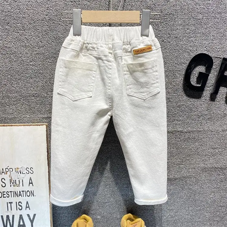 Children Broken Hole Pants Trousers Baby Boys Jeans Brand Fashion Autumn 3-8Y White Kids Trousers Children Clothing  2022 New 23