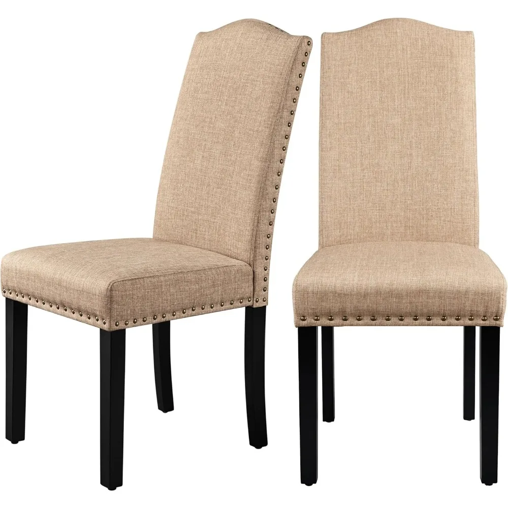 

Dining Chairs Upholstered Parsons Chairs with Rubber Wood Legs and Nailhead Trim