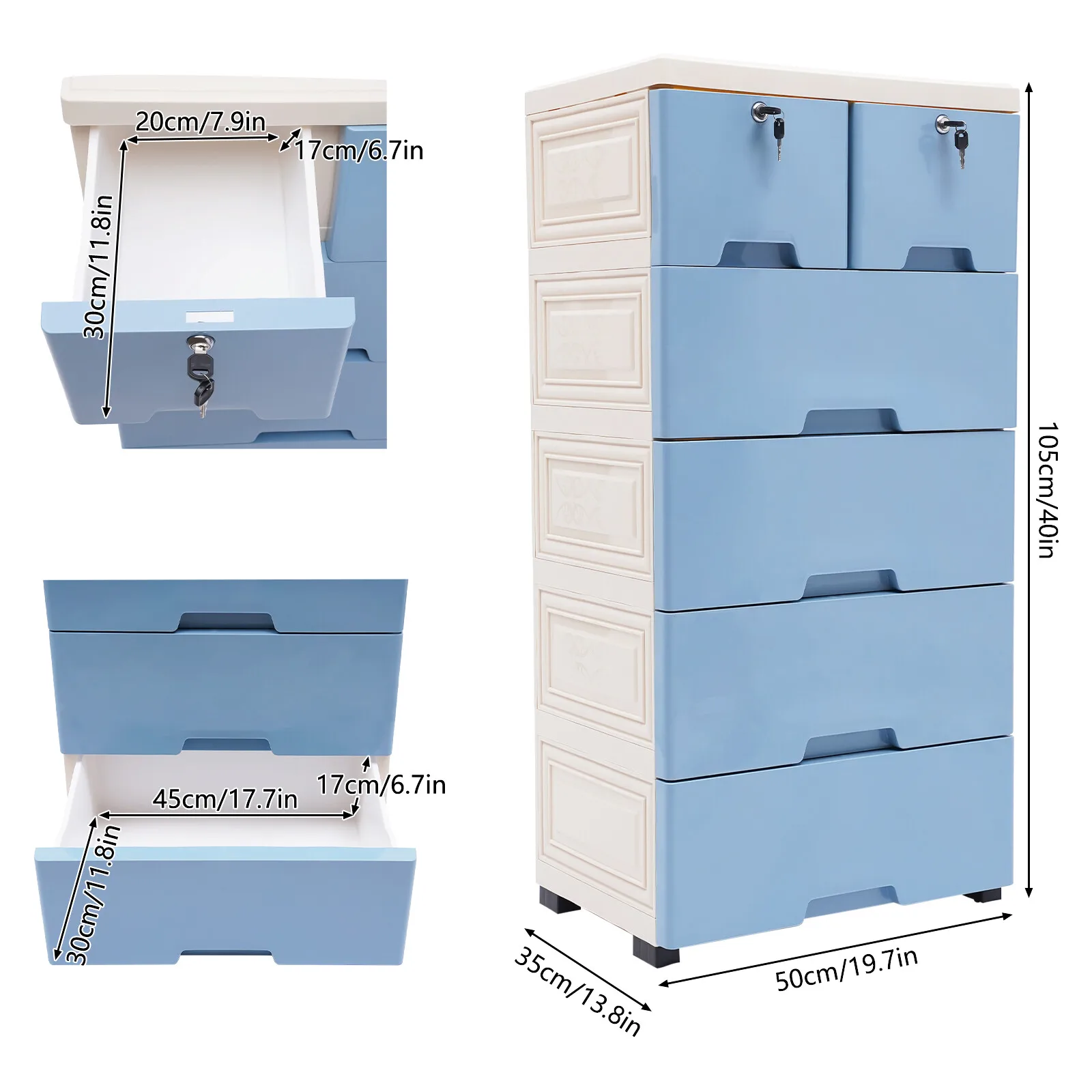

NEWEST 6-Drawer Organizer w/Keys,Tall Lockable Storage Cabinet Plastic Dresser Storage Organizer, Storage Cabinet for Clothing