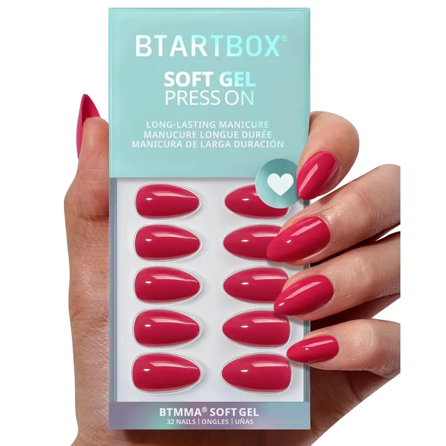 

Press On Nails Almond Shape in Raspberry Red for Women Opaque Soft Gel GlueOn Nails with Adhesive Perfect for Daily Wear and Sp