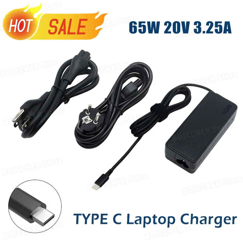 Carregador para laptop 65W 20V 3.25A TIPO C adaptado para Lenovo ThinkPad Hp Yoga Dell ASUS Adaptadores de fonte de alimentação rápida Interface USB C