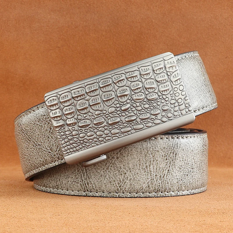 

High quality automatic buckle Crocodile pattern designer luxury belts men genuine leather insertion casual waist strap