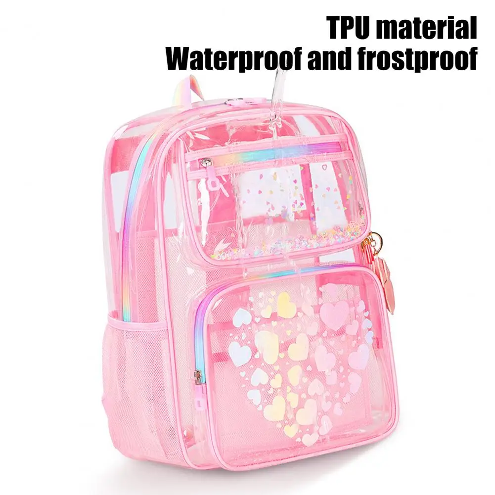 Transparent Backpack for School Waterproof Backpack Waterproof Backpack with Love Heart Prints Main Compartment Front for Boys