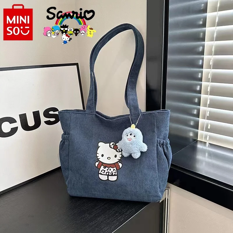 

Новая женская сумка Miniso Hello Kitty, модная Высококачественная Вельветовая сумка на плечо для девушек, повседневная женская сумка для покупок с мультяшным рисунком