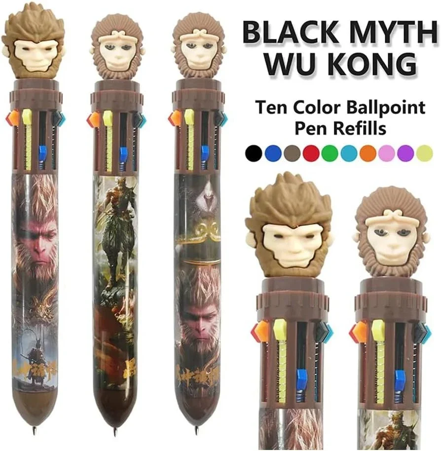 24pcs Wholesale Creative Black Myth Wukong Retractable Ten Color Ballpoint Pen, Student Writing Stationery Back to school