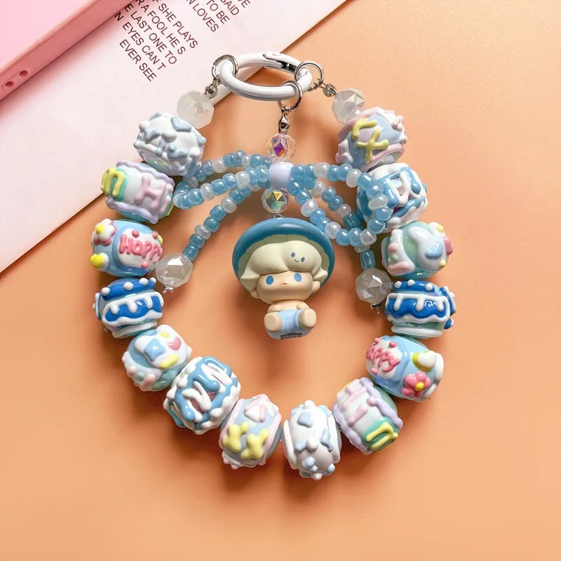 Mobile Phone Lanyard Mushroom Elf Series Hand-painted Beads Beaded Doll Pendant Girls Gift Mobile Phone Chain