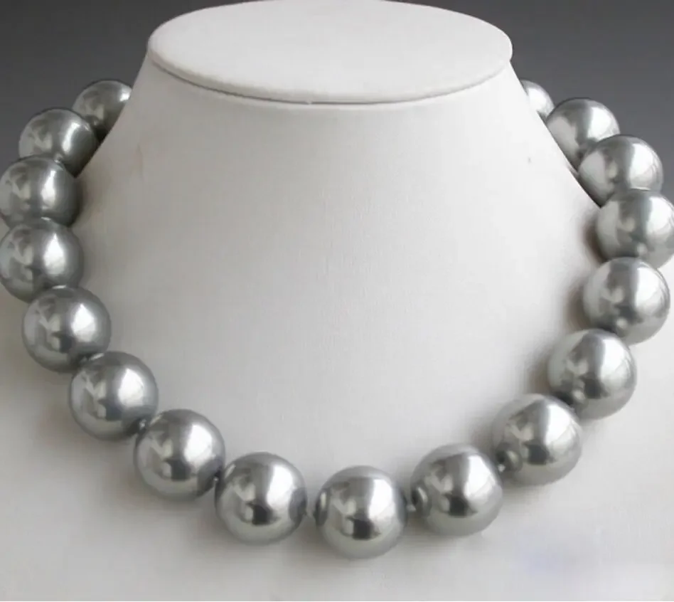 

Natural 14mm Tahiti Gray Round Shell Pearl Necklace 18inch AAA style Fine Noble real Natural