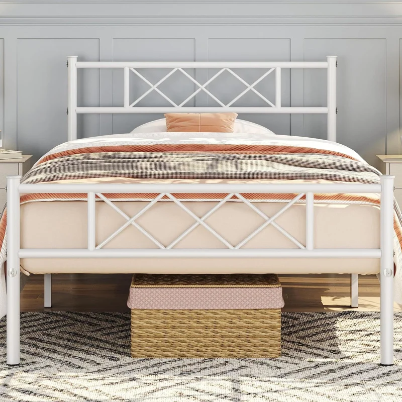 Metal Bed Frame Platform with Headboard and Footboard Mattress Foundation,Under Bed Storage Strong Slat Support Twin Size