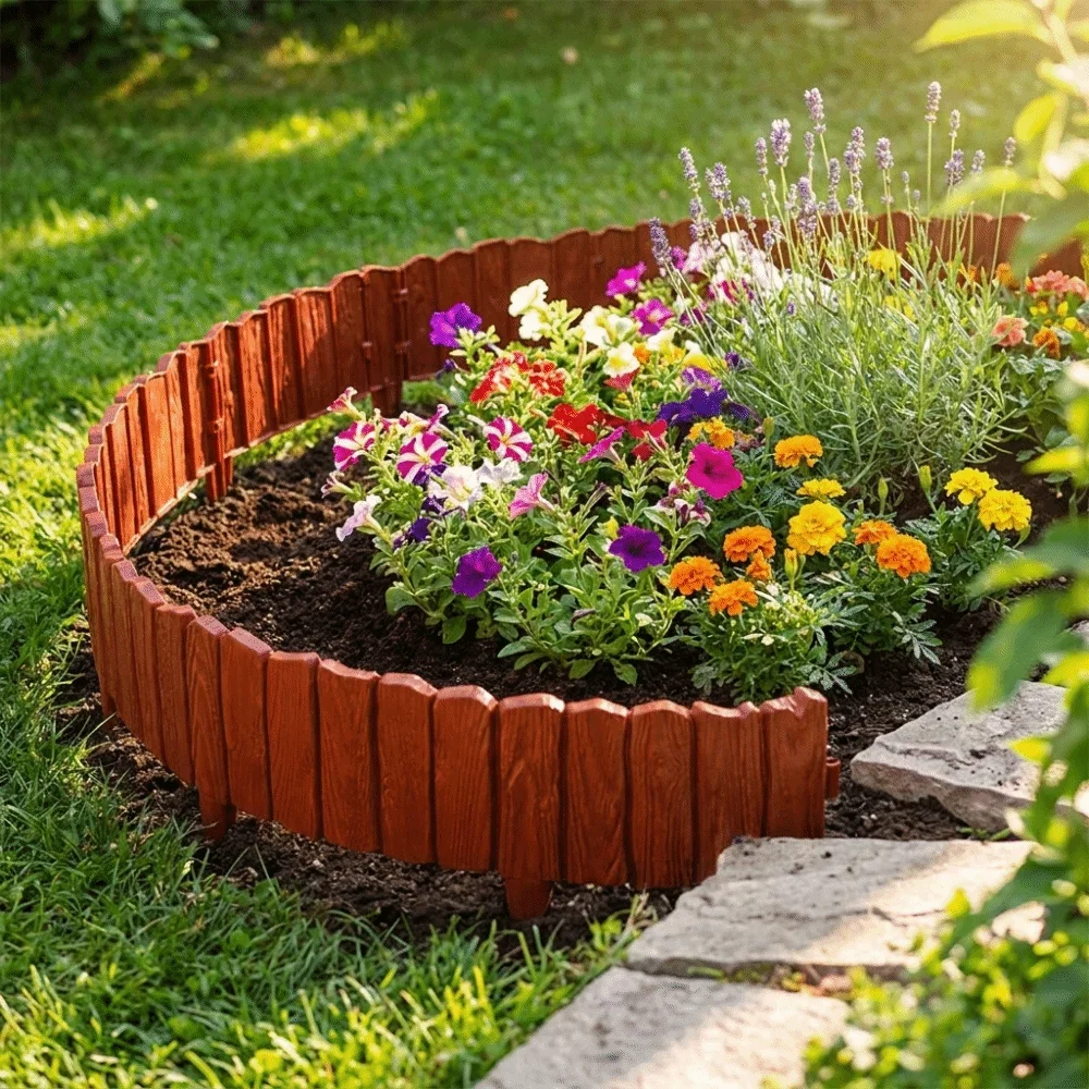 HLH 3pcs Plastic Material Garden Edging Border Interlocking Design Weather-Resistant Decorative Fence Panels Imitation Stone Tex