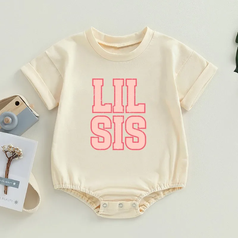 Big Sis/Little Sis Print Kid Retro Family Outfits Casual Child Sisters Outfit  Short Sleeve T-shirt+Romper Bubble Clothing