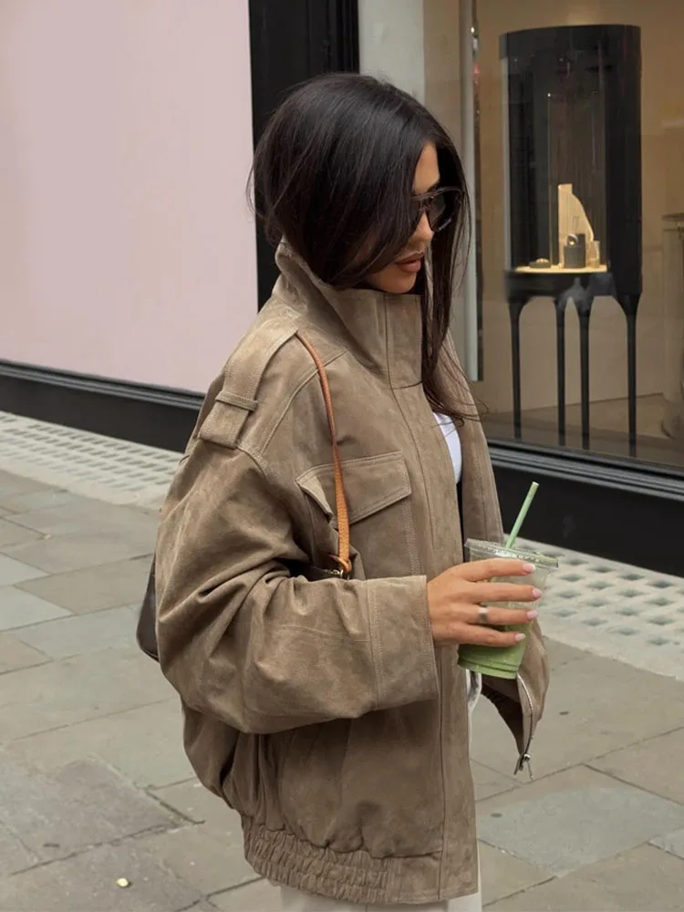 HH Giacche da donna di nuova moda autunno dolcevita solido maniche lunghe decorazione tascabile cerniera cappotti da strada femminili