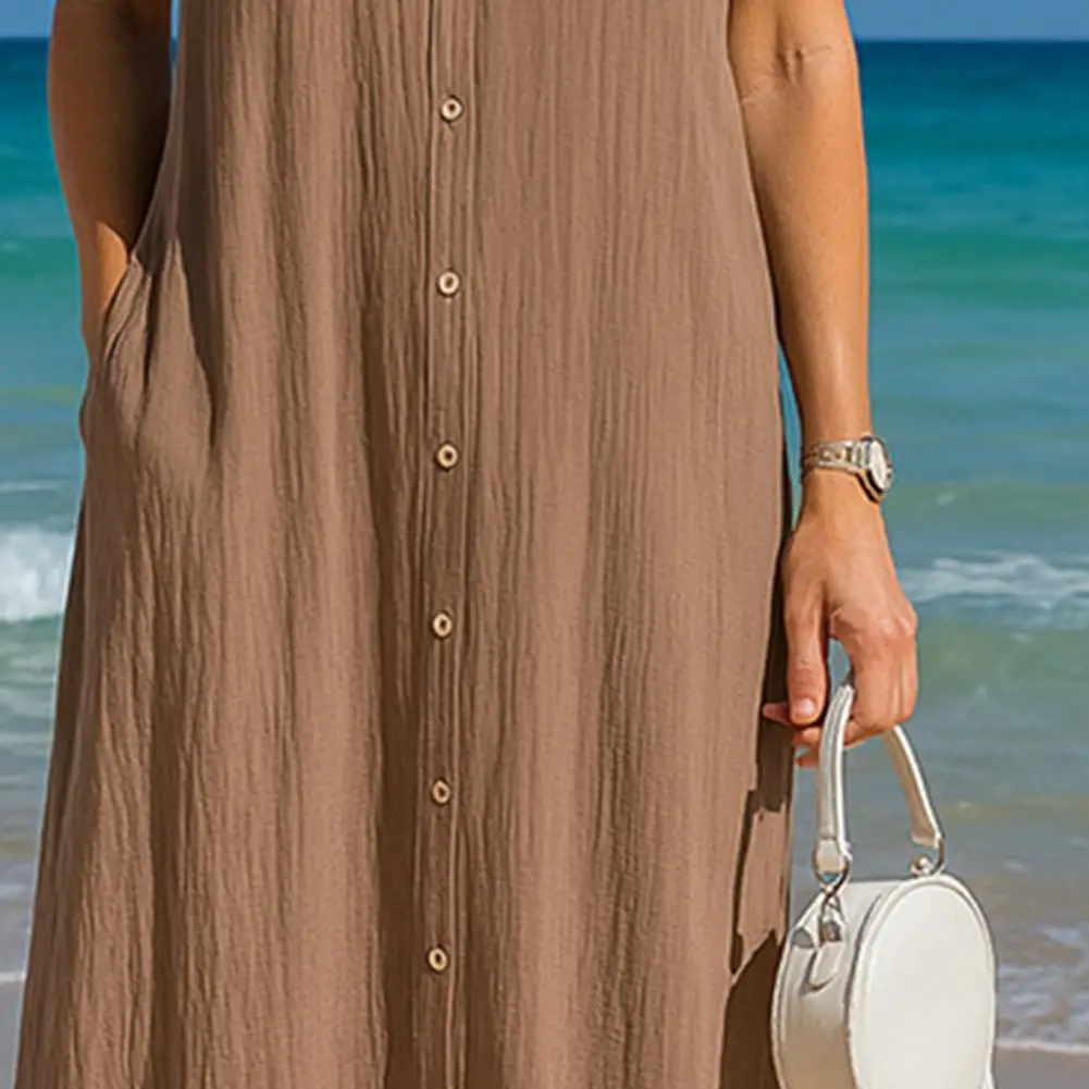 

Summer Short Sleeve Cotton Dress for Women Button Down V Neck Long Dress Casual Loose Flowy A-line Beach Sundress Maxi Dress New