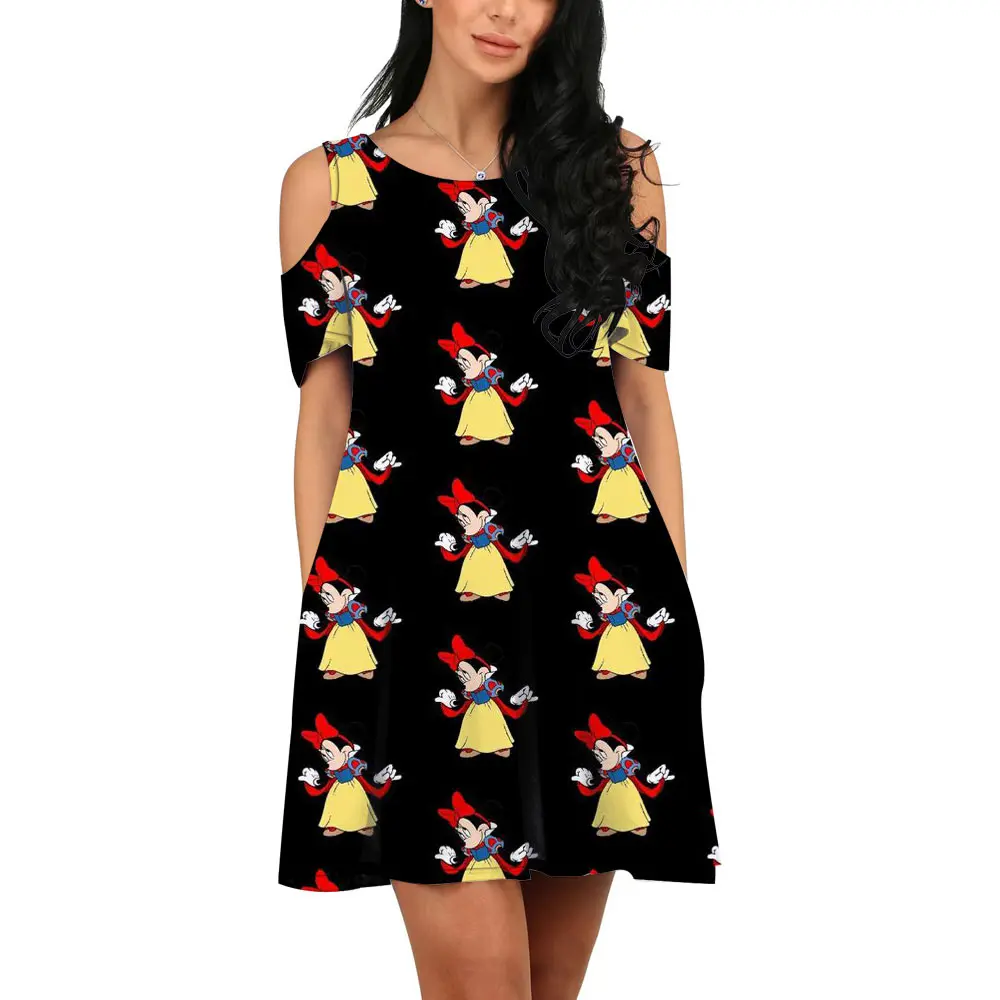 Nightclub Party Sexy Off Shoulder Disney Brand Mickey and Minnie Anime 2022 Summer Elegant Mini Slim Dress Y2K