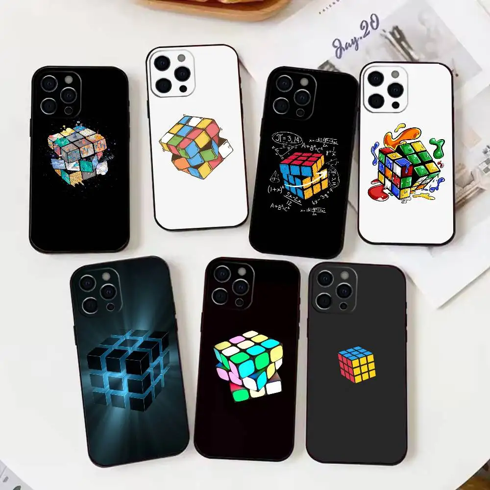 

I Love R-Rubics C-Cube Phone Case For iPhone17,16,15,14,13,12 Plus,Max Soft Silicone Black Cover