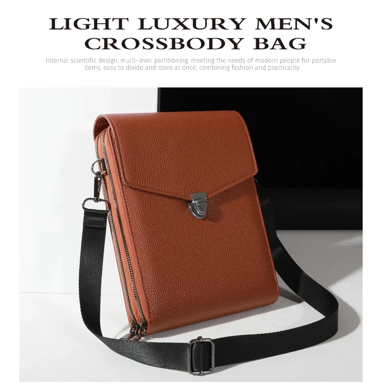 Doppellagige Umhängetasche, neutrale Business-Geldtasche, Umhängetasche aus PU-Leder – Detail 2