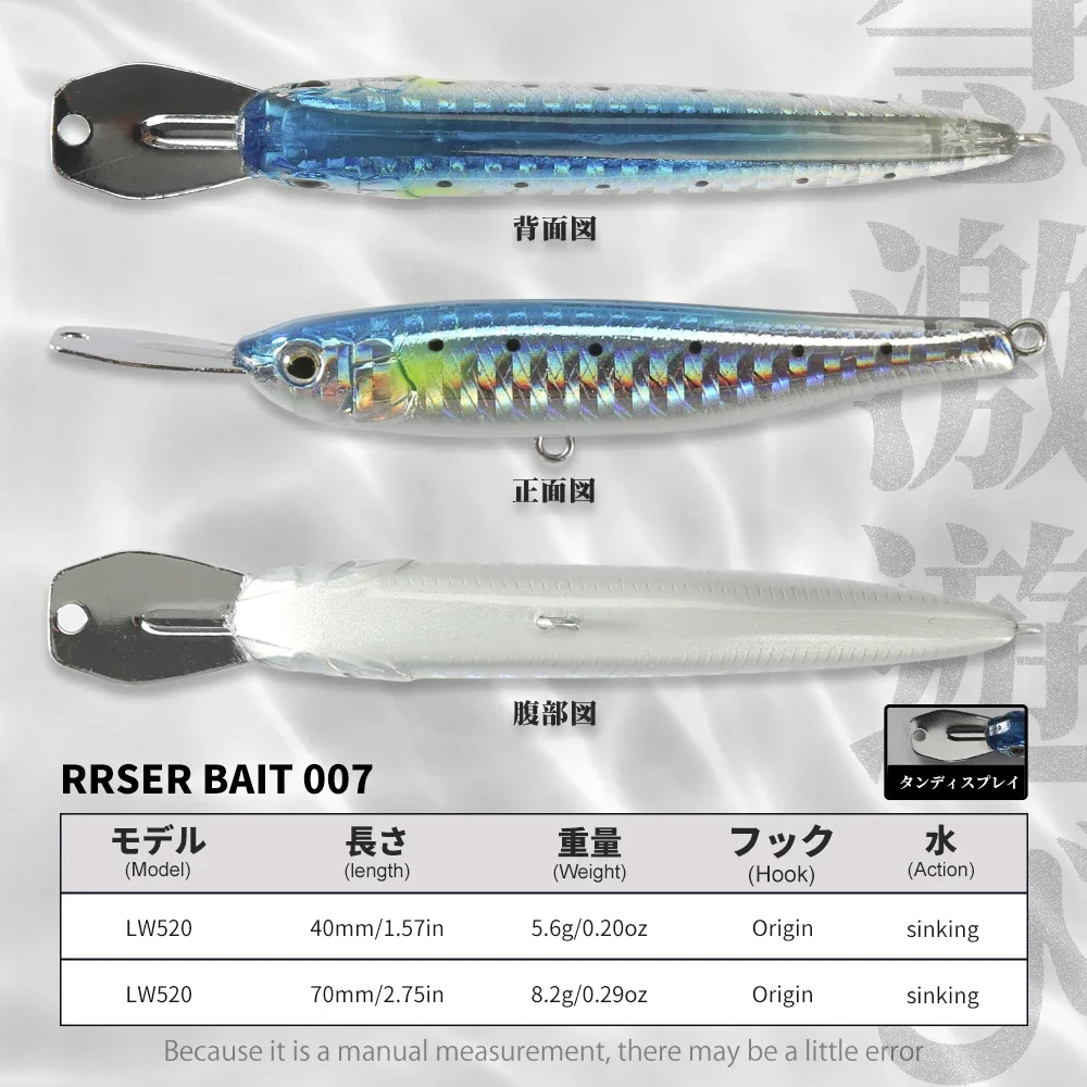 TSUYOKI Sinking Pencil Lure, Riser bait 007R, Metal Lip Wobbler, Bass Jerkbait, Minnow Wobbler, illex Riserbait 007R Lure