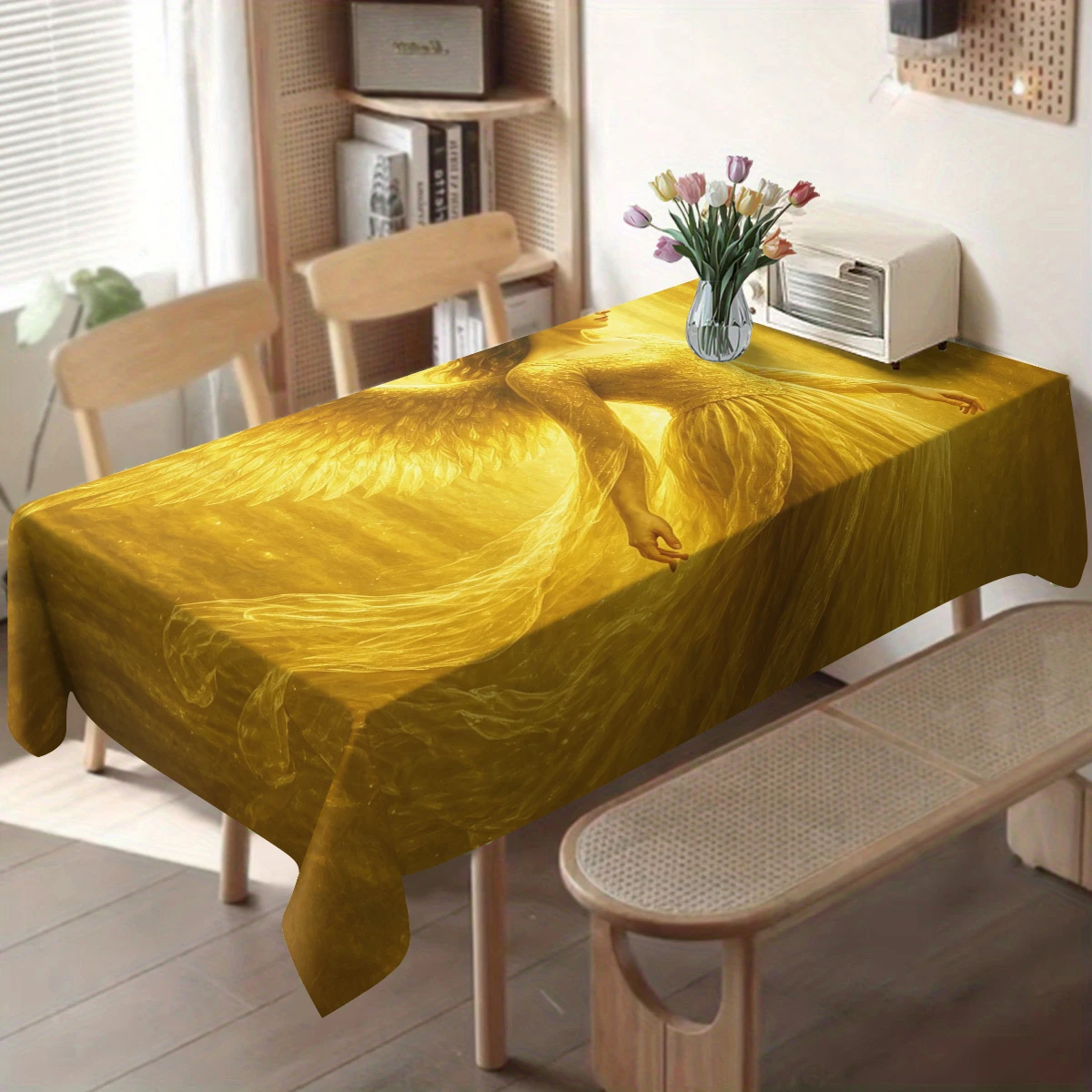 Vintage Retro Style Polyester Tablecloth - Decorative Table Cover for Dining Room, Elegant Home Dining & Gathering Decoration