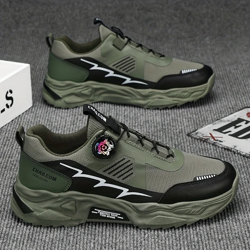 

2026 Men's Four Seasons Mesh Breathable and Odorous Outdoor Sports Running Soft Bottom Increased Rotating Button Elastic Shoes