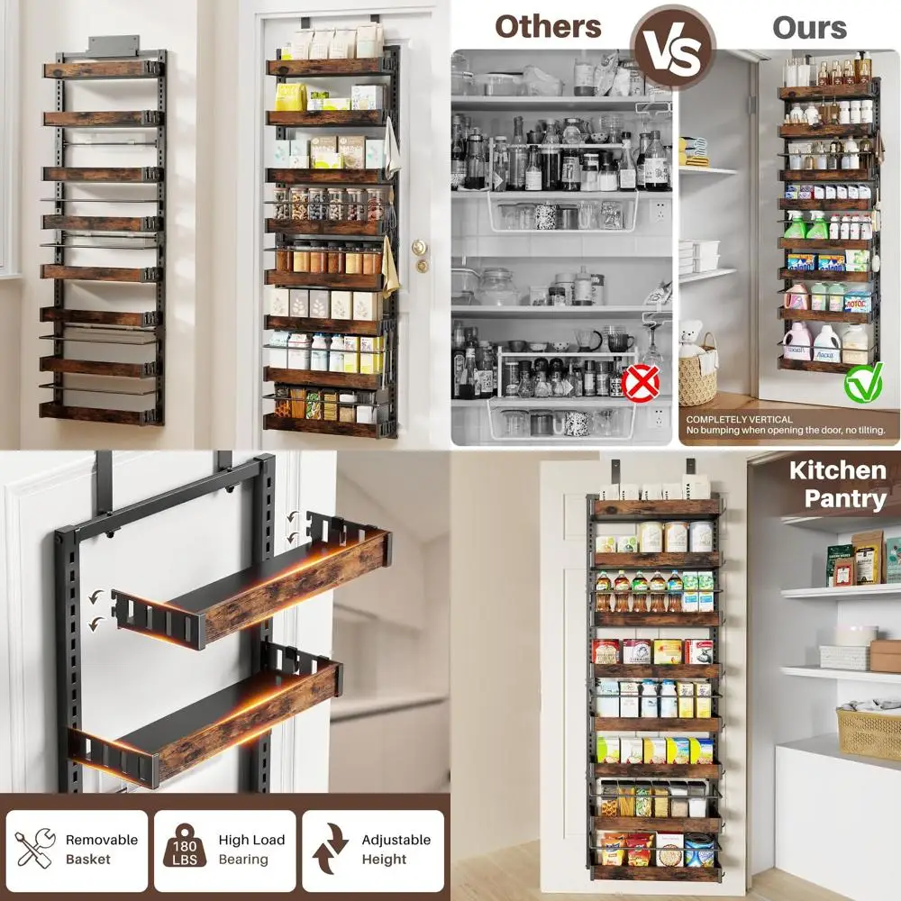 

8-уровневый органайзер для кладовой на дверь, 2-в-1: настенный или металлический подвесной органайзер для специй или хранения продуктов, для приправ