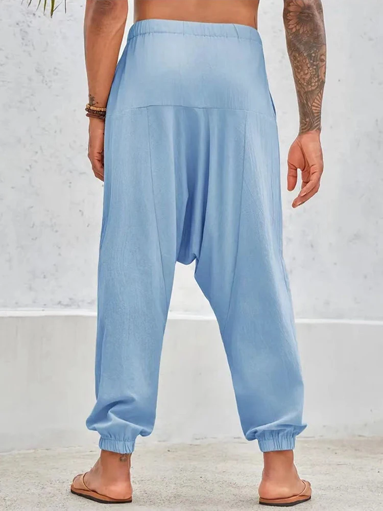 

2025 Autumn Fashionable Loose Trousers Men Daily Leisure Breathable Solid Color Lace-up Pants Outdoor Casual Men's Harren Pants