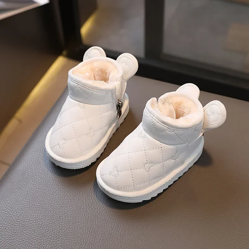 Bottes de neige imperméables et coupe-vent pour bébé fille et garçon, chaussures d'extérieur en coton et peluche pour enfant