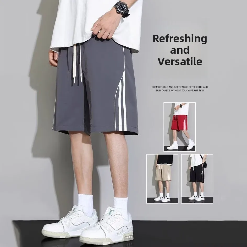 

Ice Silk Baskeall orts Men's Summer New Casual Loose Color Blo Stripe Five-Point Pants Youth Leisure Sports Pants