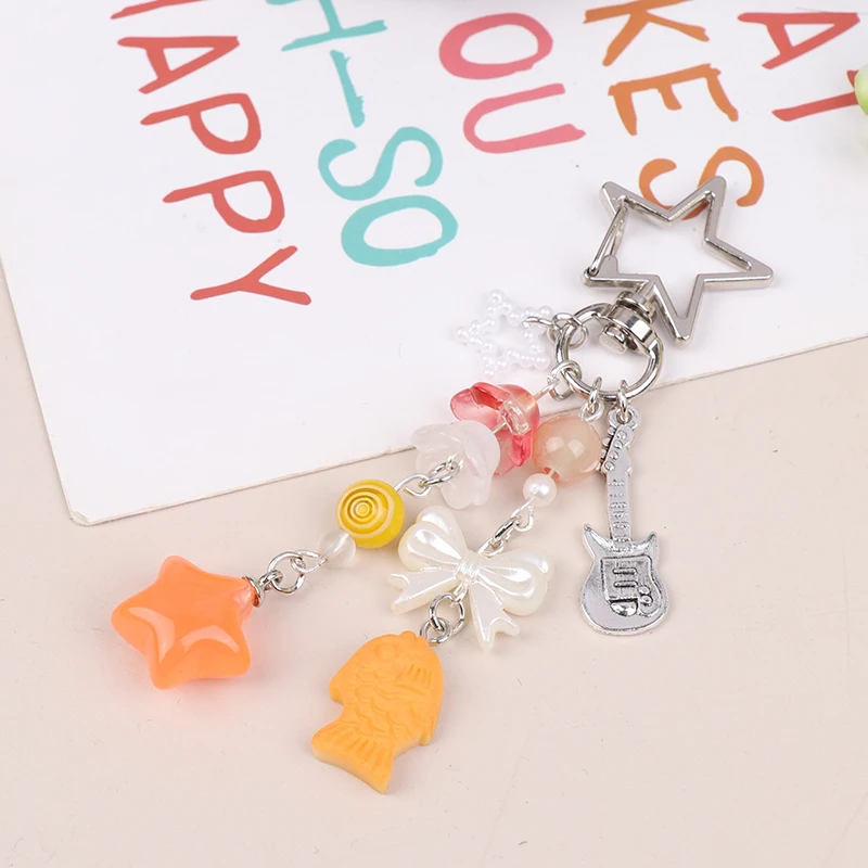 Y2K Acrylic Candy Color Love Star Taiyaki Keychain Beaded Keyring Fashion Sweet Bag Pendant Camera Charms For Girl Gifts