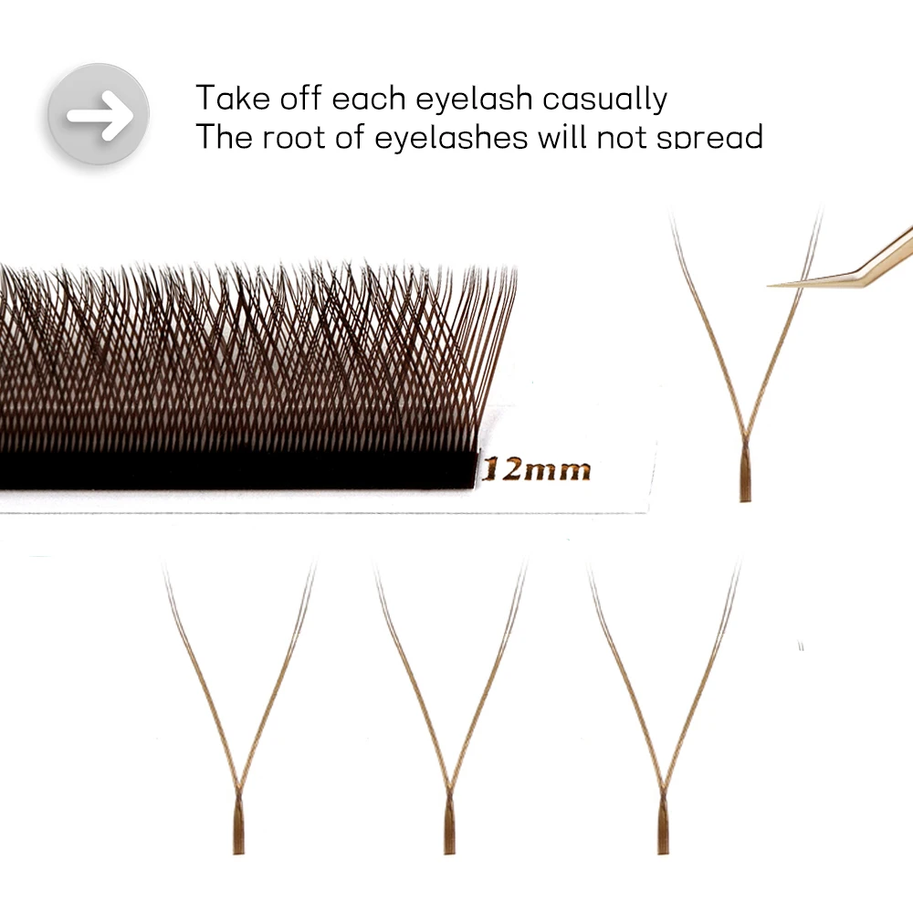 MAIXIAOQI Brown YY Shape Triple Tips Hand WovenPremium Soft Light Natural Eyelashes ExtensionSupplies