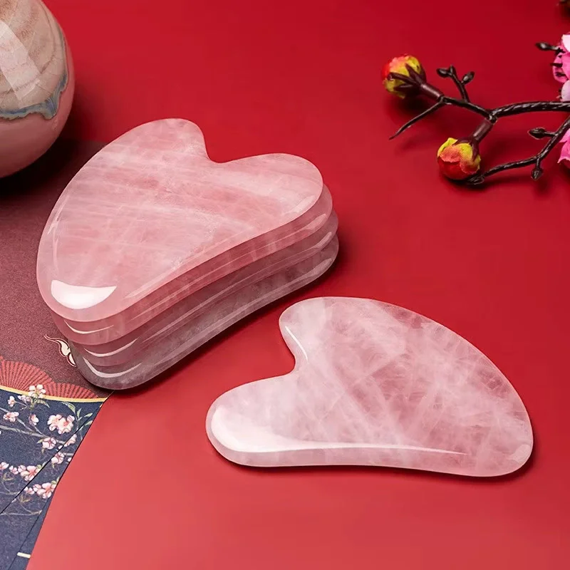 5PCS Rose Quartz Jade Gua Sha Set Facial Spa Antiging Natural Rose Quartz Jade Gouache Scraper Set Facial Body Massager