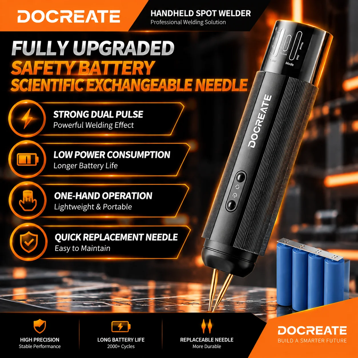 DOCREATE 850 Mini Spot Welder Dual Pulse Battery Spot Welding Machine Auto Manual Mode for Lithium Battery Nickel Strip DIY