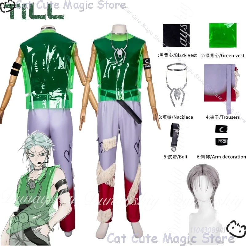 

ALIEN STAGE аниме Till косплей R7 сценический с серебряным париком зелено-серый цвет костюмы для выступлений Хэллоуин вечерние Cos комплект