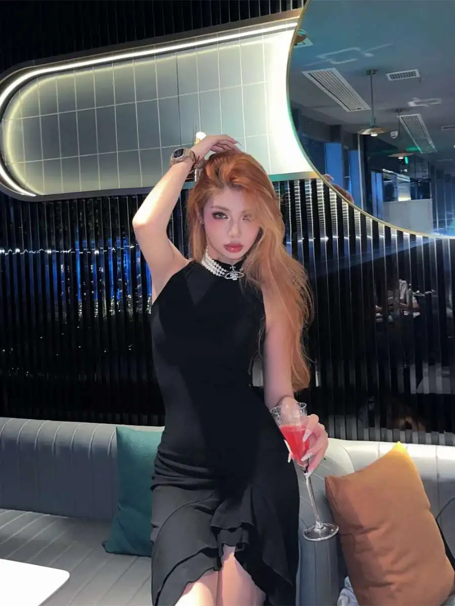 Vestido elástico liso sin mangas de Color elegante Irregular novedad de verano vestido ajustado picante para niña moda Sexy dulce vestidos de mujer M7YM