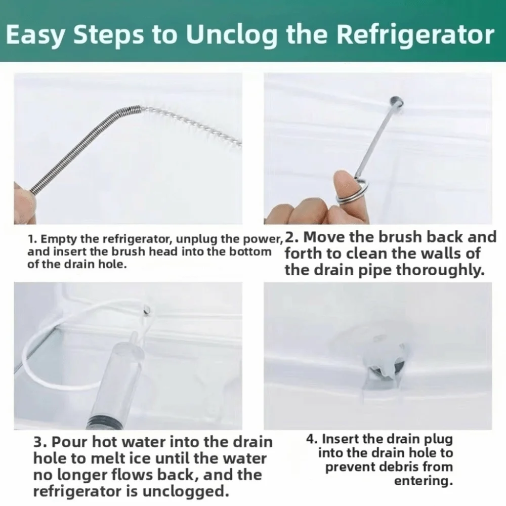 

2pcs Long Flexible Refrigerator Drain Dredge Stainless Steel Kitchen Drain Drain Hole Dredge Coil Brush Pipe Cleaning Tool