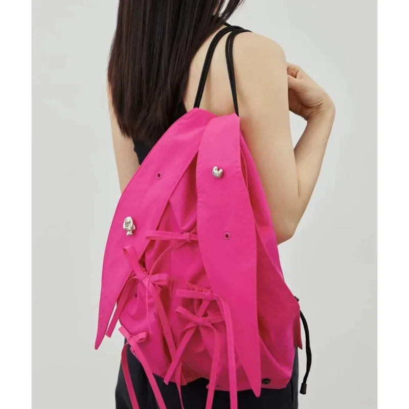 Drawstring Rabbit Ear Korean Backpack Big Pocket High Capacity Casual Bag Solid Color Fashion Backpack Travel Backpack For Women