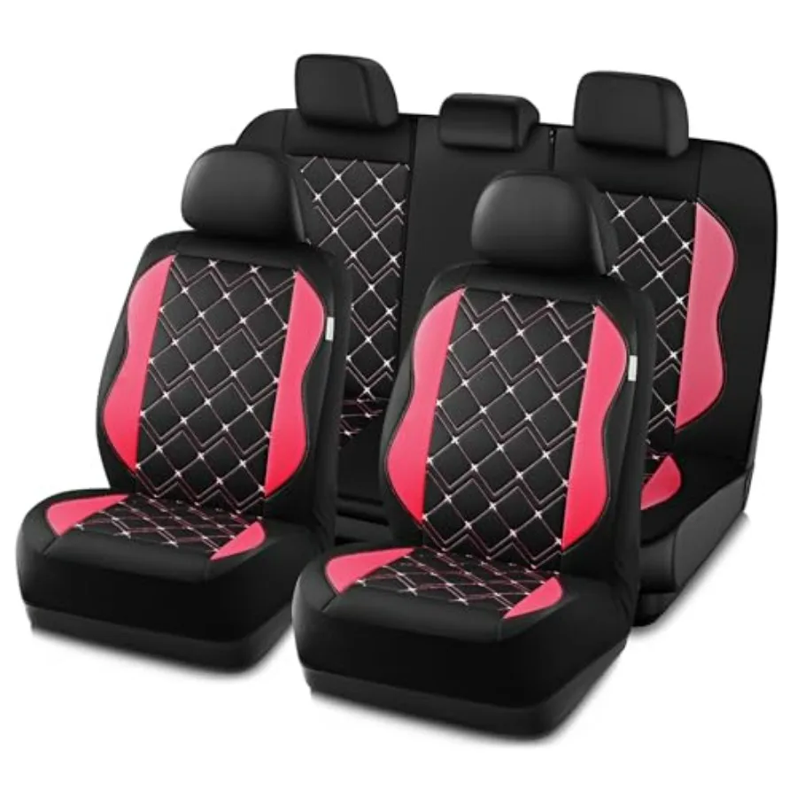 

Premium Leather Car Seat Covers Full Set for Women Girls Airbag Compatible Universal Fit Automotive Seat Covers in Black Durabl