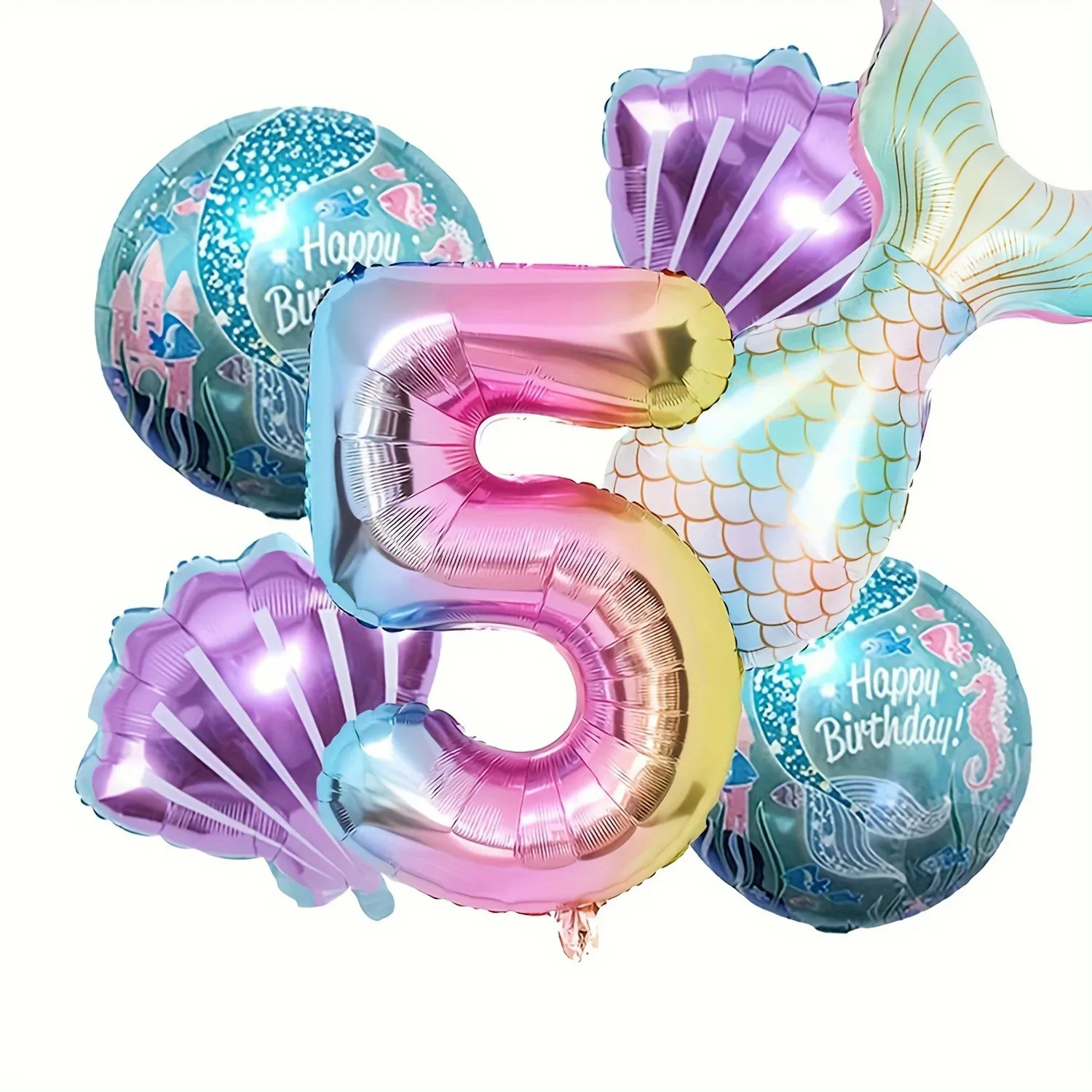 6-teiliges Meerjungfrauenschwanz-Kugel-Set aus digitaler Folienballon, Meerjungfrau, Ozean, Märchen, Meer, Thema, Mädchen, Geburtstag, Party, Nummer 0–9, Dekoration – Detail 11